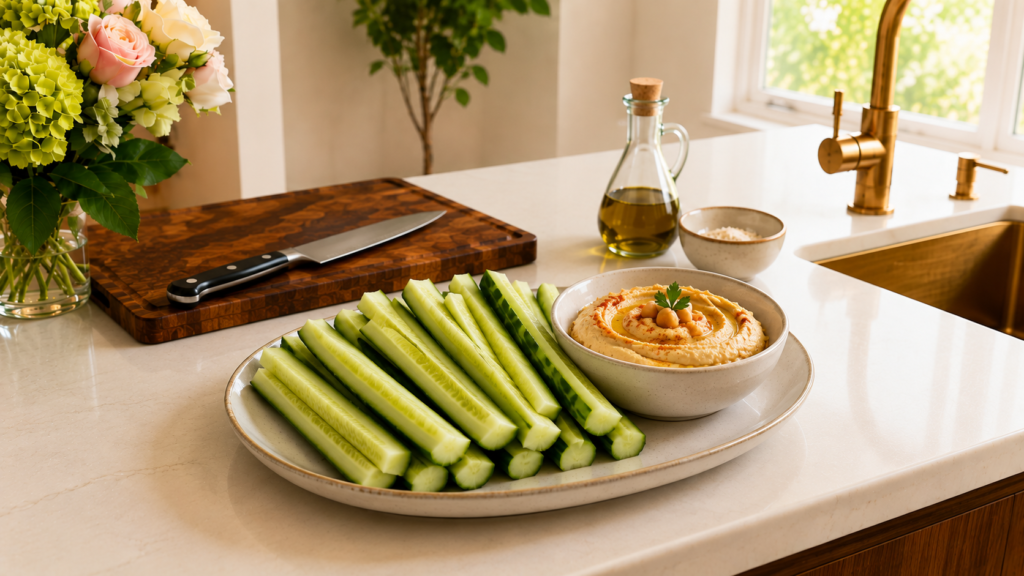 Palitos de Pepino com Hummus: Lanche Rápido e Vegano